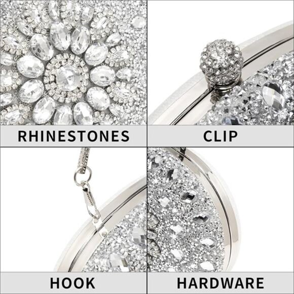 Women Rhinestone Clutch Evening Bag Sparkly Crystal Handbag Luxury Party Purse - Picture 4 of 8